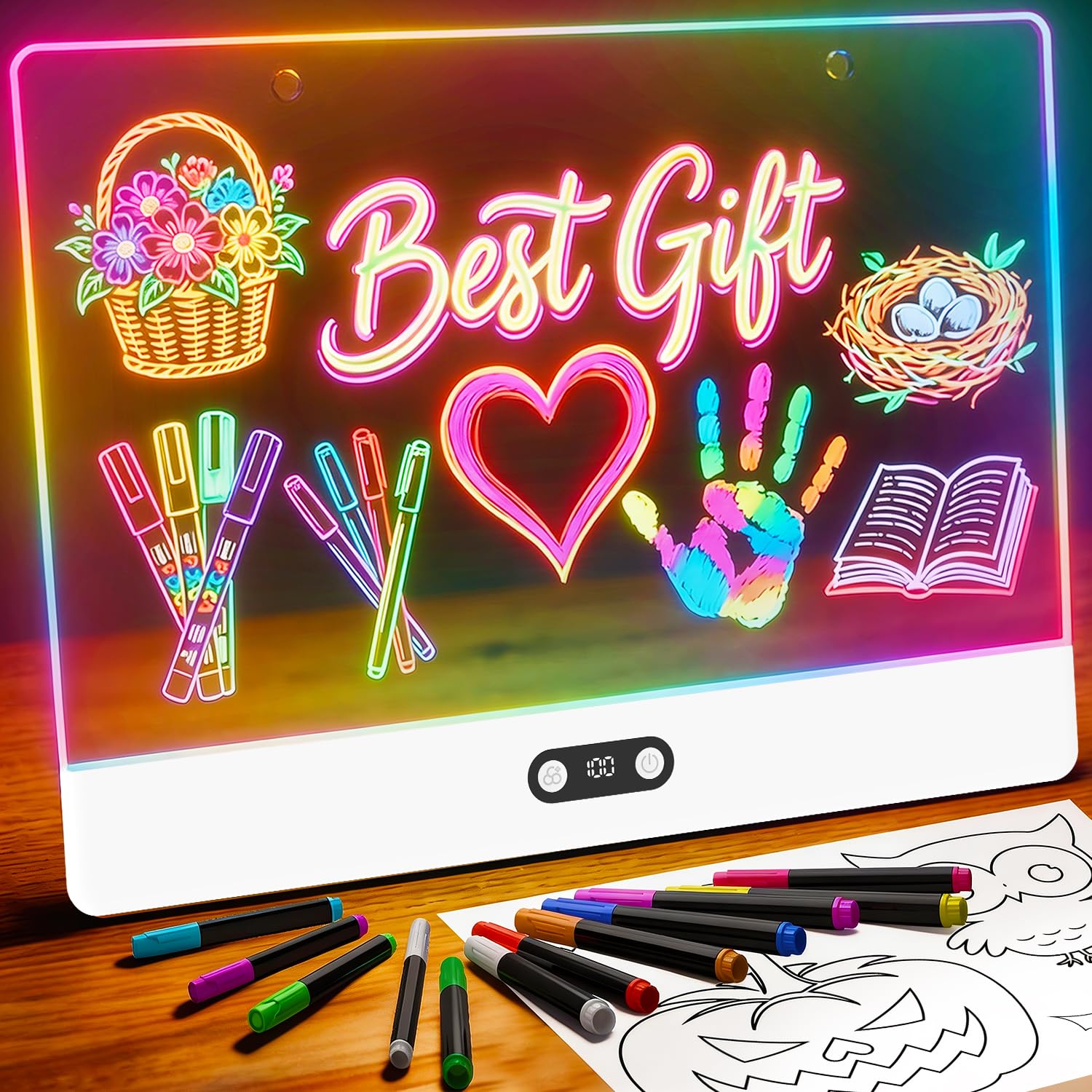 Kids Toys Drawing - 어린이용 충전식 LED 드로잉 보드, 16인치