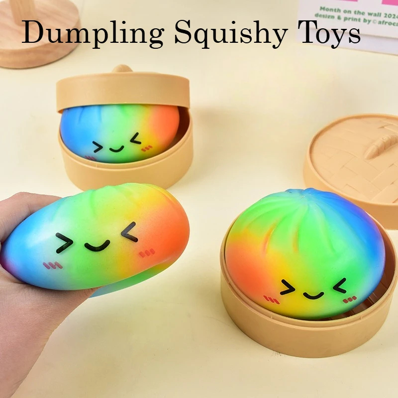Kids Toys Dumplings - 무지개 색깔 만두 모양 스퀴시 장난감,